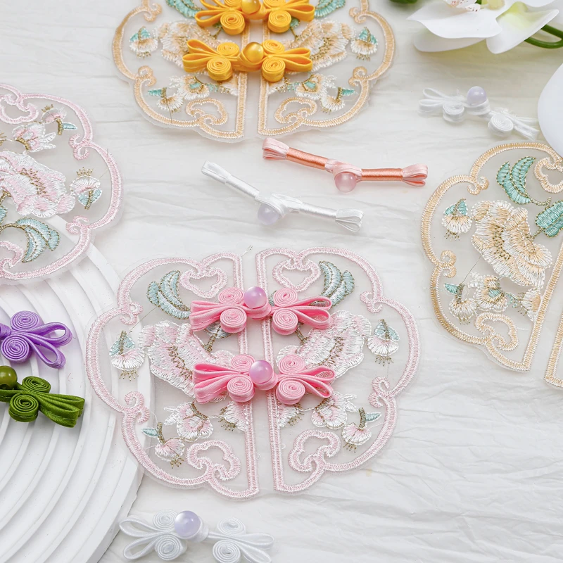 网红新款中式刺绣盘扣贴手工DIY花束搭配材料花艺装饰花店配件