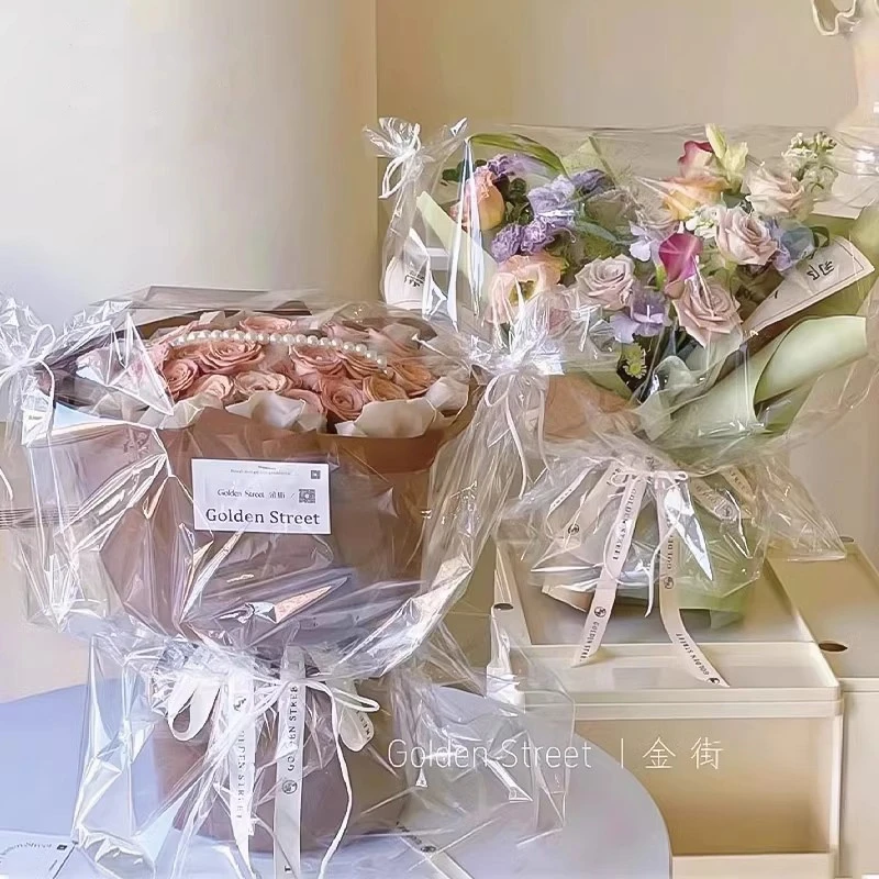 网红高透花束防尘袋透明花束套袋防雨放尘玻璃纸袋送花运输袋