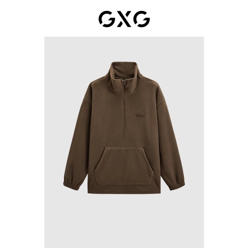 GXG男装 摇粒绒简约时尚半开襟翻领卫衣外套男士 23年冬季新品