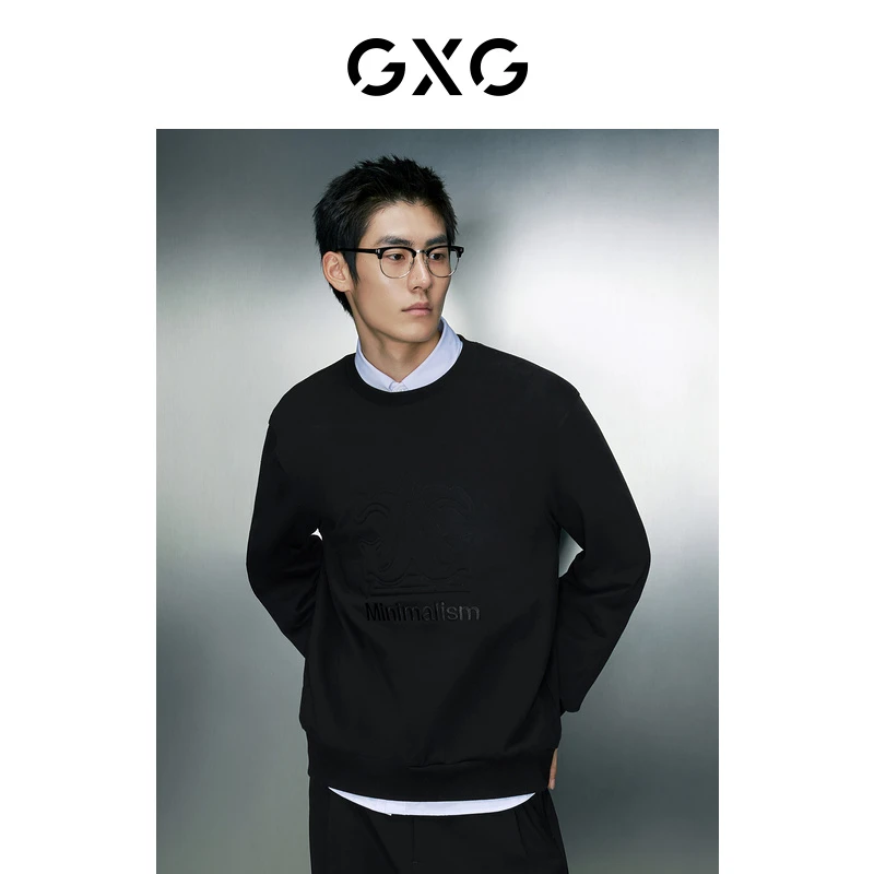 GXG男装 立体绣花加绒保暖圆领卫衣 2023年冬季新品#GED13133004