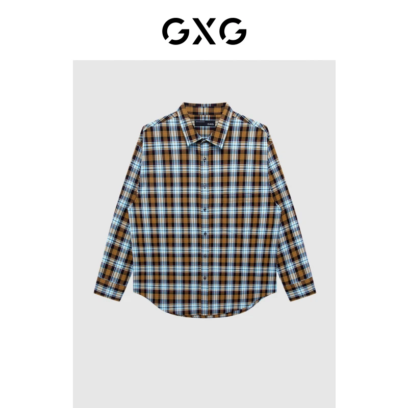 GXG男装 商场同款蓝咖格时尚长袖衬衫2023年春季新品#GE1030045A
