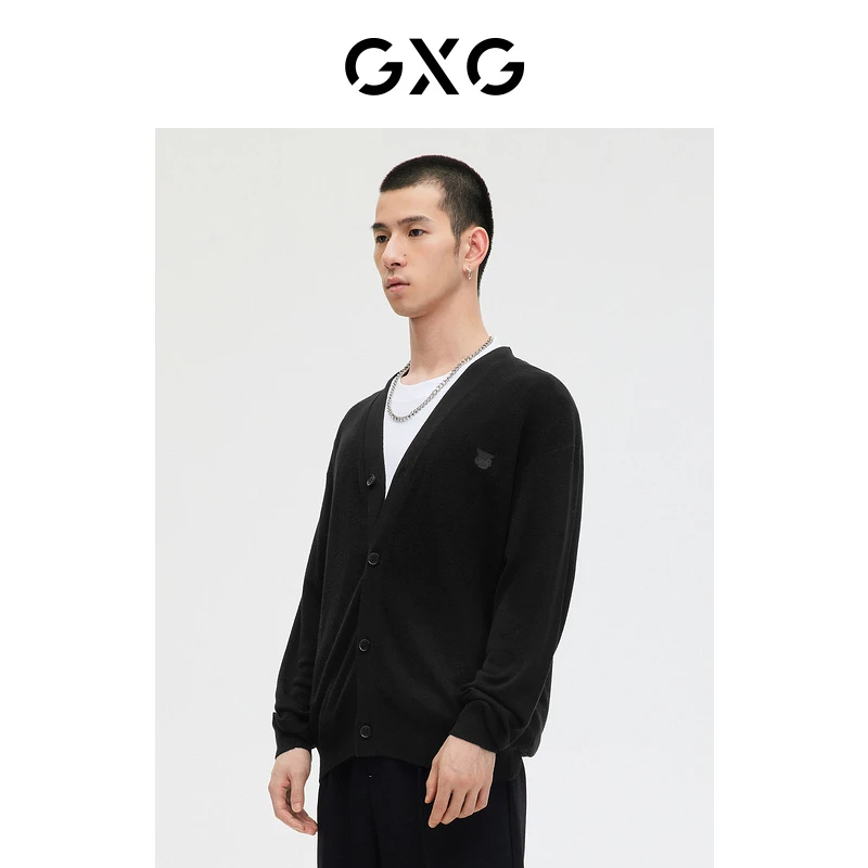 GXG男装 商场同款黑色毛衣针织开衫羊毛衫潮 23年春季#GE1300249L