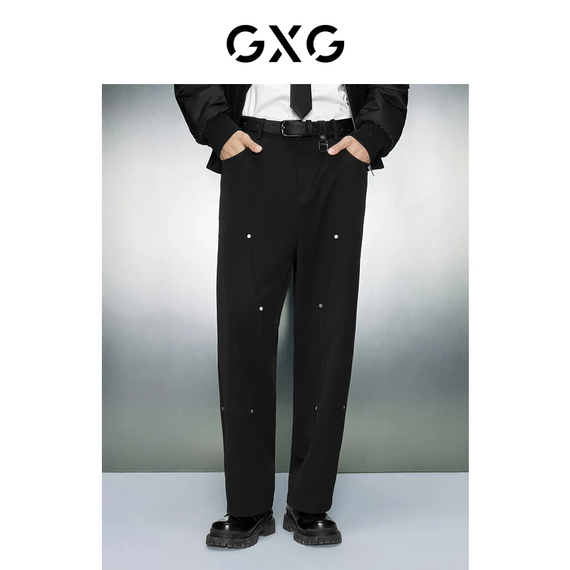 GXG男装 双色撞钉设计直筒休闲裤长裤男23年冬季新品#GED10232374