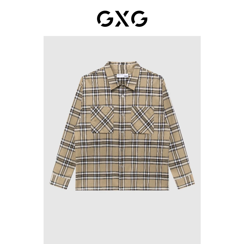 GXG男装 商场同款微阔格子翻领长袖衬衫 22年冬季新品#GD1031414J