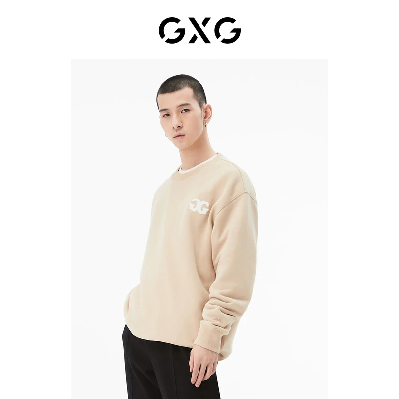 GXG男装长袖时尚休闲套头潮流百搭卡其色圆领卫衣秋季#GD1310985I