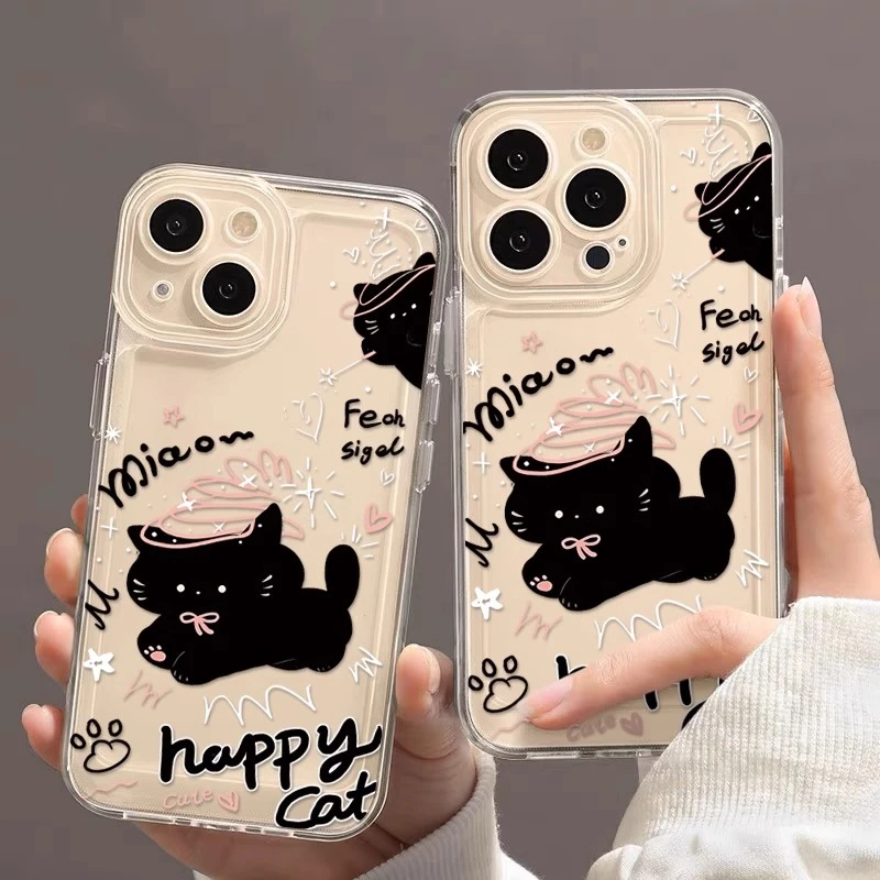 快乐黑猫vivo苹果oppo华为iqoo小米realme真我三星一加魅族手机壳