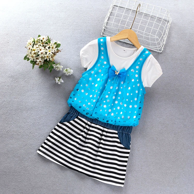 女童2024夏季连衣裙时尚洋气假两件童装儿童夏款短袖裙子薄款透气