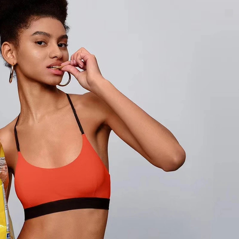 时尚运动专业上衣瑜伽健身背心文胸裸感美背撞色跑步瑜伽吊带