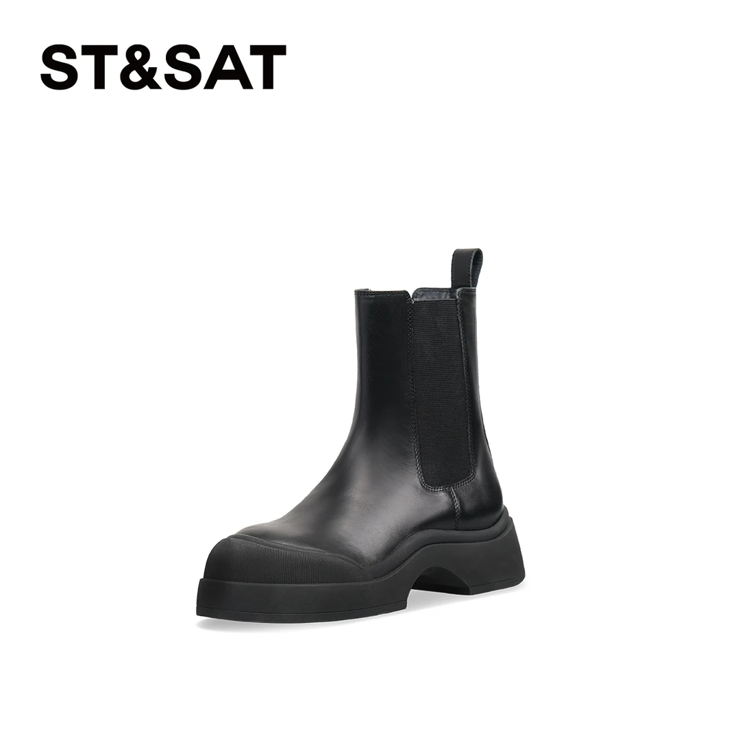 星期六女鞋真皮秋冬复古切尔西靴简约百搭英伦风短靴女SSC3116B0M