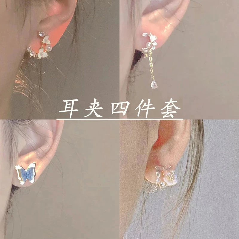 仿珍珠花朵耳夹蚊香盘耳夹无耳洞花朵耳钉盘耳饰耳环