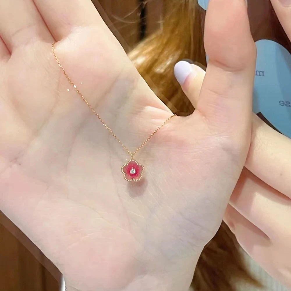 铜玻璃吊坠 小桃花项链女高级感温柔甜美吊坠粉色花朵轻奢锁骨链