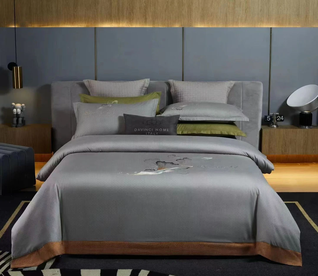 702 四件套床单被套罩单人床上用品-刺绣灰