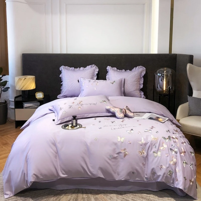 129 床上四件套全棉纯棉床上用品谷蝶紫