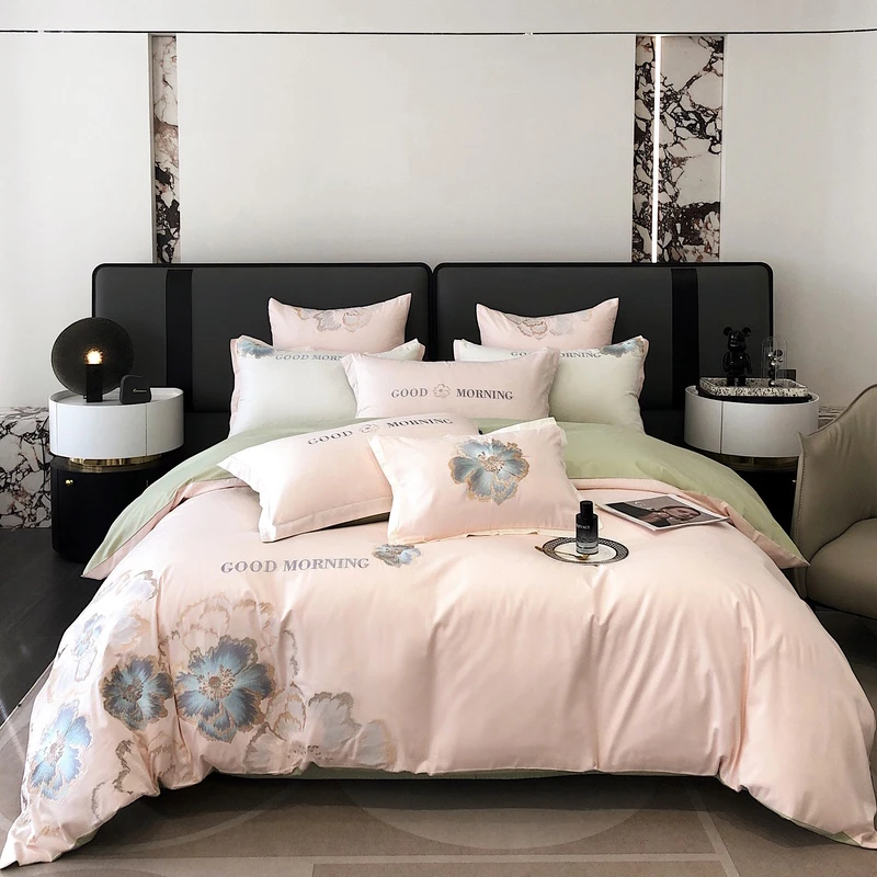 430床上四件套全棉纯棉床单被套被罩床上用品黛芙妮   粉轻奢