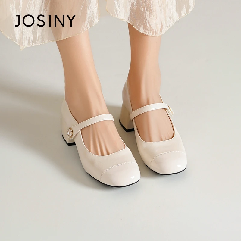 卓诗尼小皮鞋女款2025春季新款复古粗跟法式百搭配裙子浅口单鞋