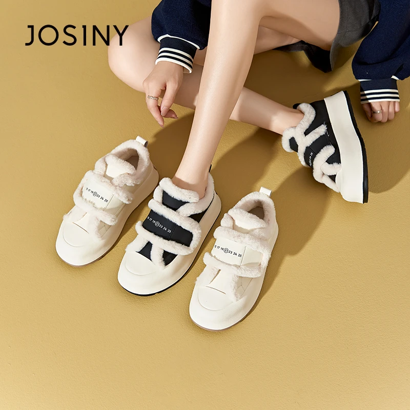 卓诗尼2024秋冬新款厚底毛毛鞋板鞋女百搭圆头加绒保舒适软底板鞋