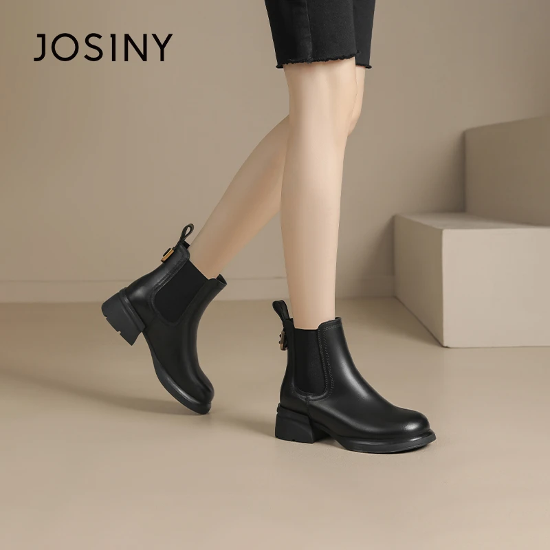 卓诗尼复古粗跟瘦瘦靴短靴女2024年秋冬新款通勤时尚百搭切尔西靴