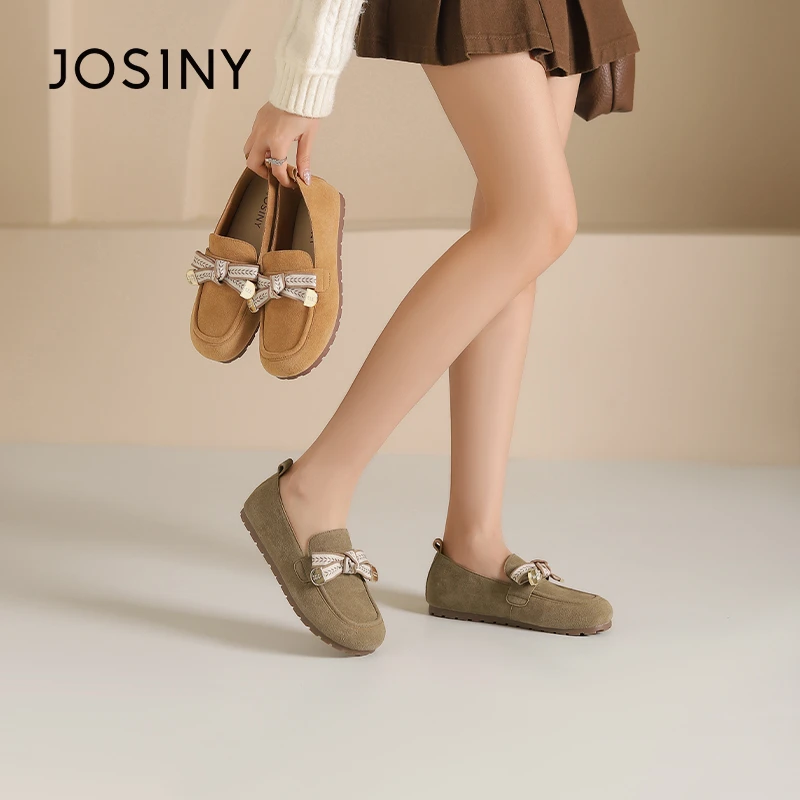 卓诗尼平底勃肯鞋女2025春季新款复古蝴蝶结豆豆鞋一脚蹬软底单鞋