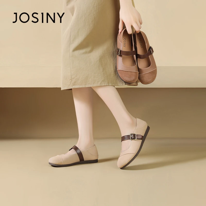 卓诗尼单鞋女2025春季百搭软底复古平底浅口圆头低跟时尚舒适女鞋