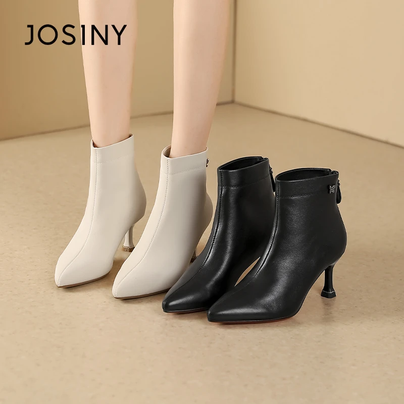 卓诗尼高跟马丁靴女配裙子秋冬季新款时尚尖头瘦瘦靴细跟短靴女靴