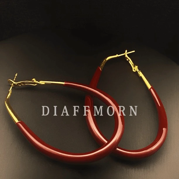 铜合金珐琅耳饰 D·F·M 【秋水伊人】大气款红黑水滴耳圈