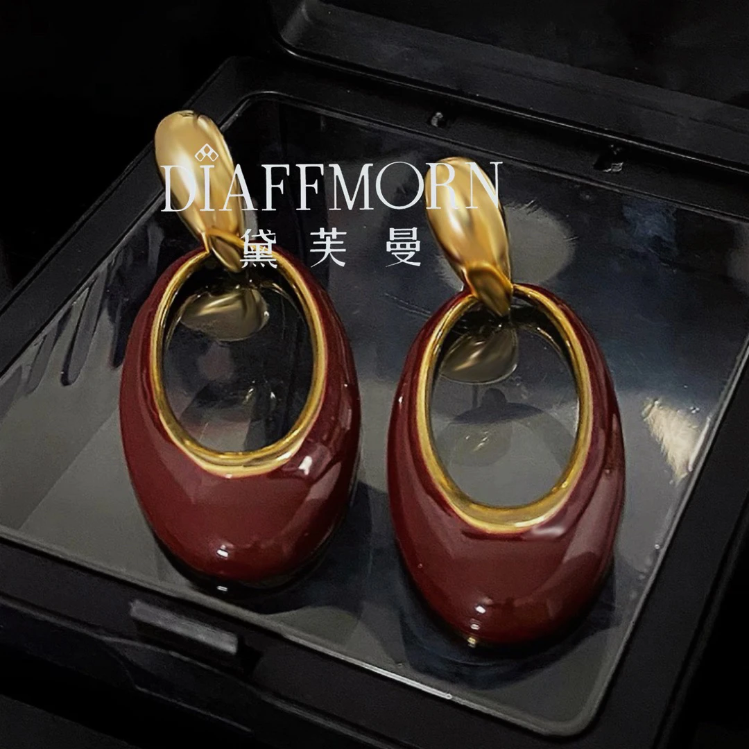 铜合金珐琅耳饰 D·F·M 【红与黑】椭圆形港风耳环