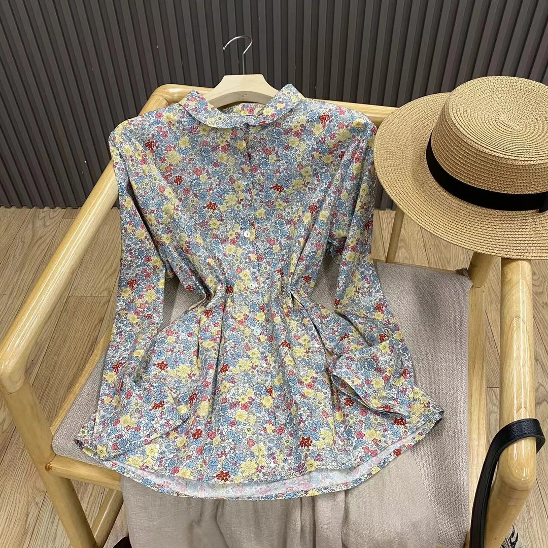 复古碎花纯棉衬衫文艺印花减龄气质长袖宽松早秋上衣女C826