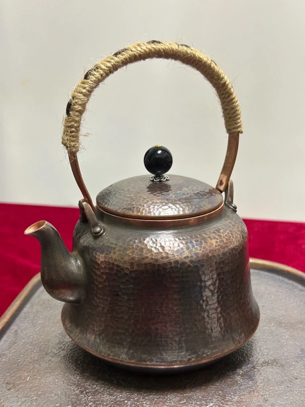 紫铜纯手工锤点一体提梁煮水壶一张铜板打烧水泡茶煮水铜壶茶桌壶