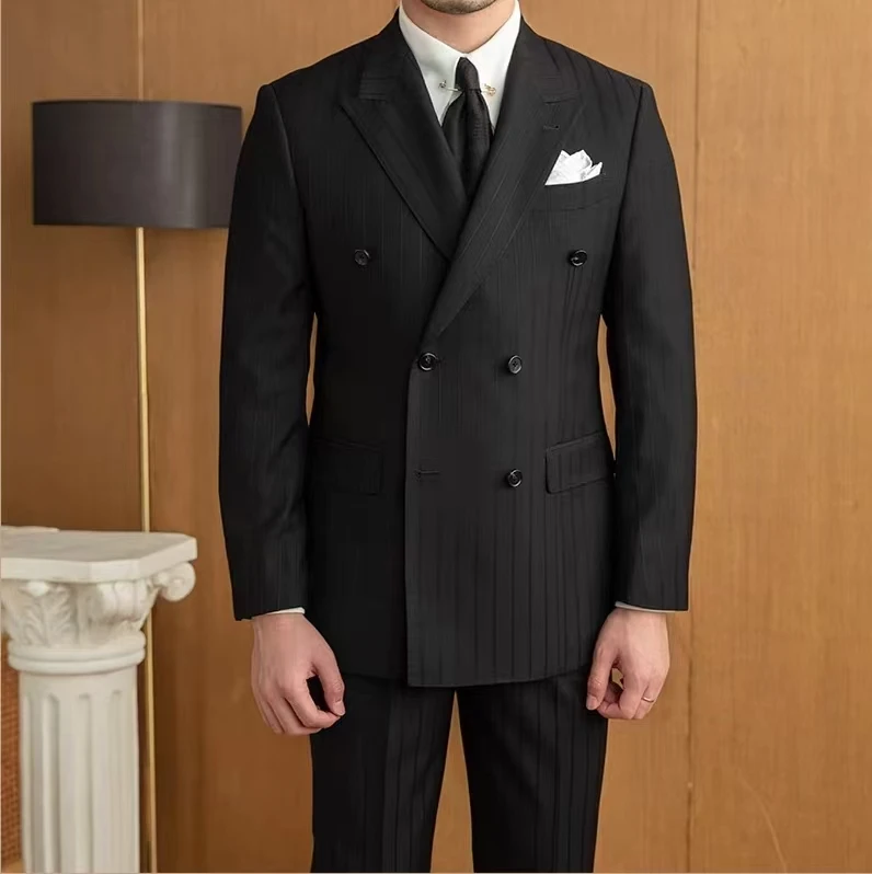 【秋款上新】意式黑色系条纹双排扣西服套装 商务/婚礼/职场/休闲