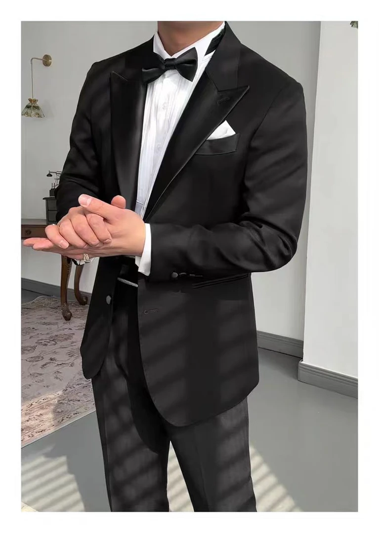 【断码单礼服】英式轻奢缎面塔式多戗驳领单排礼服 婚礼/主持/宴会