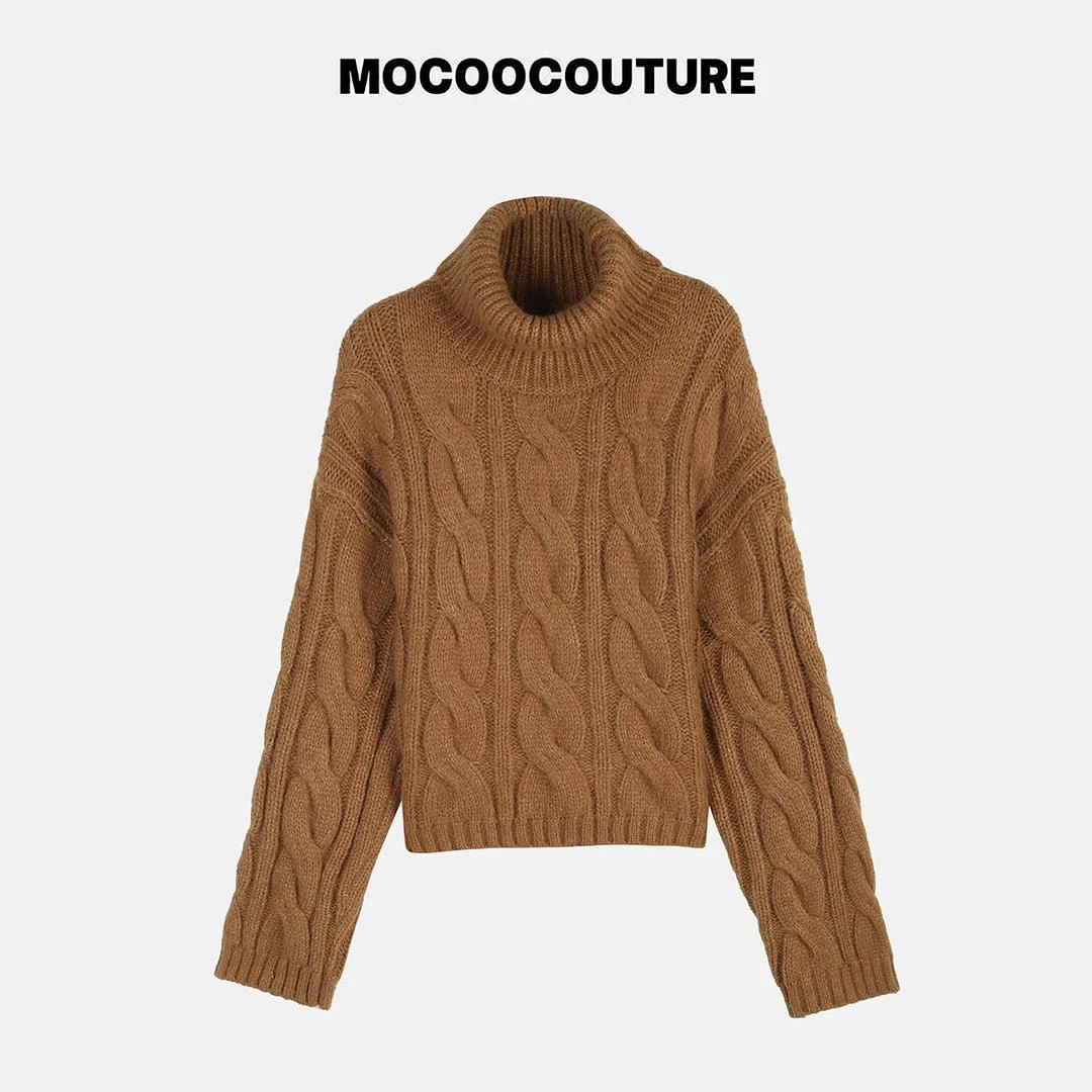 焦糖棕 慵懒 麻花针织套头衫毛衣 961