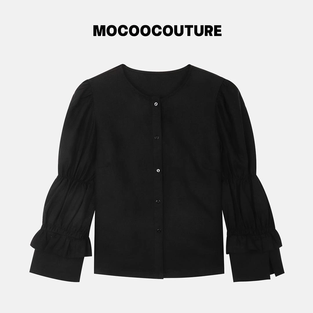 清仓默认微瑕no退no换 谨慎下单  黑色藕节 亚麻衬衫 26089