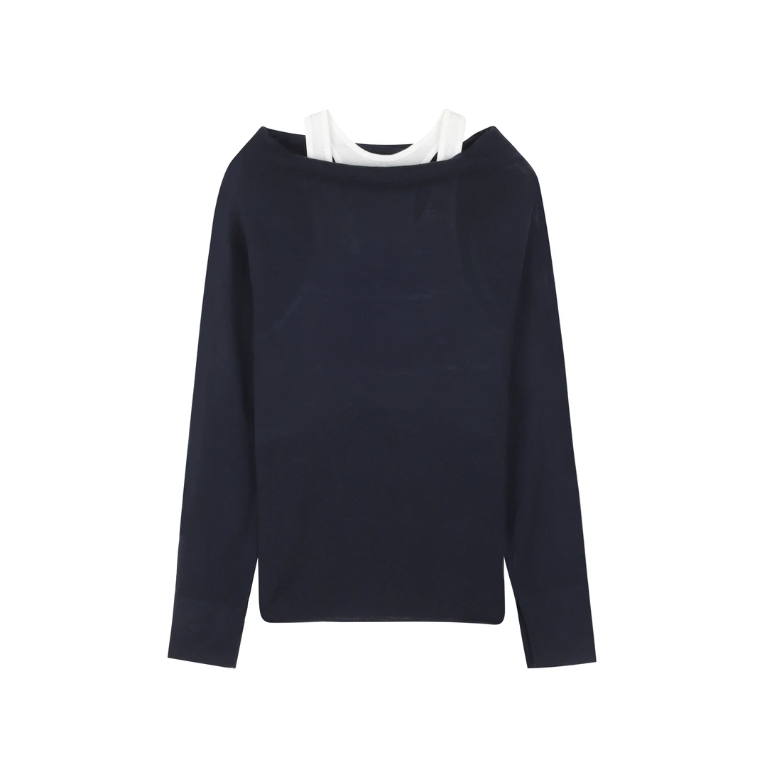 LA 设计感 假两件 露肩上衣 26691