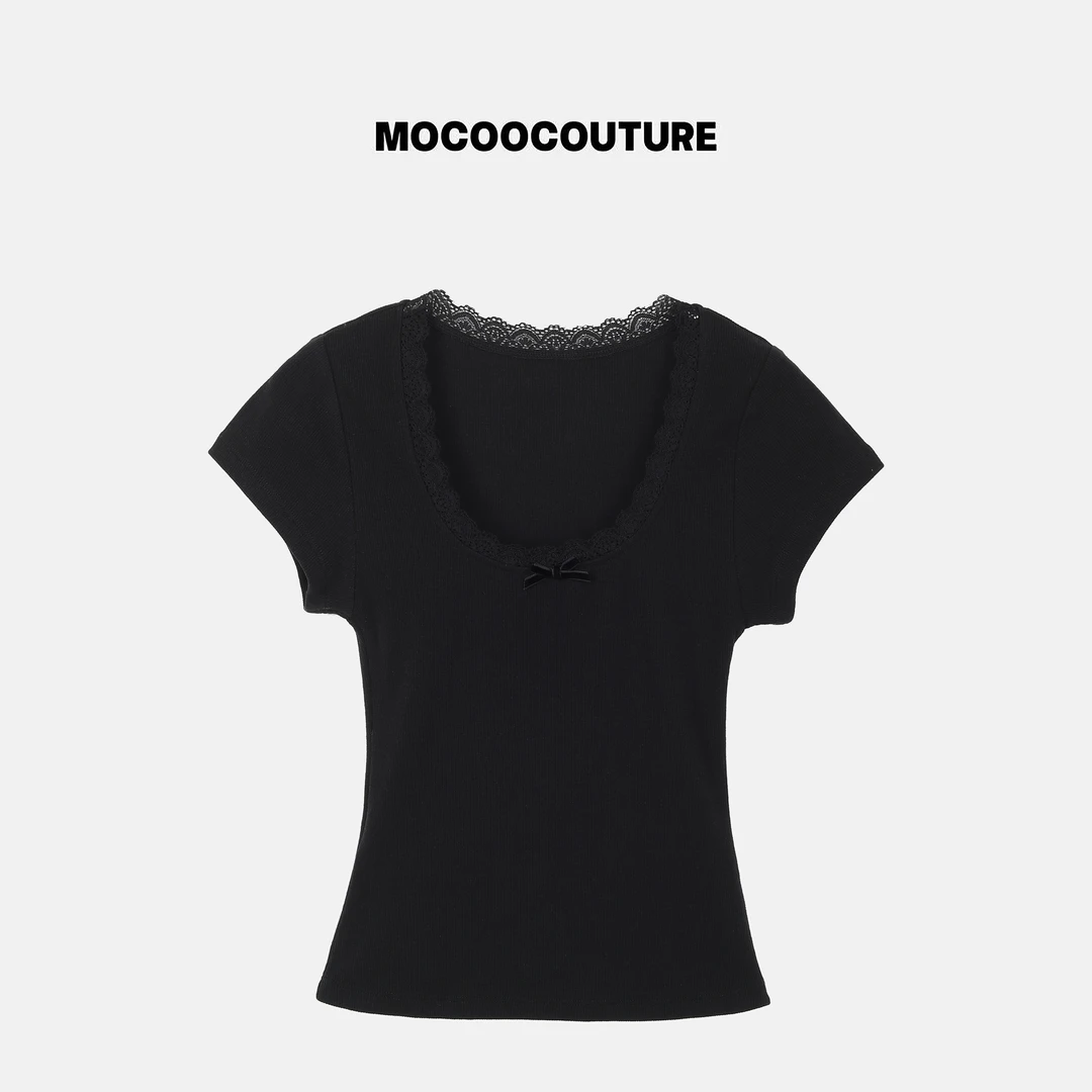 黑色芭蕾风 蕾丝蝴蝶结  T恤 26196