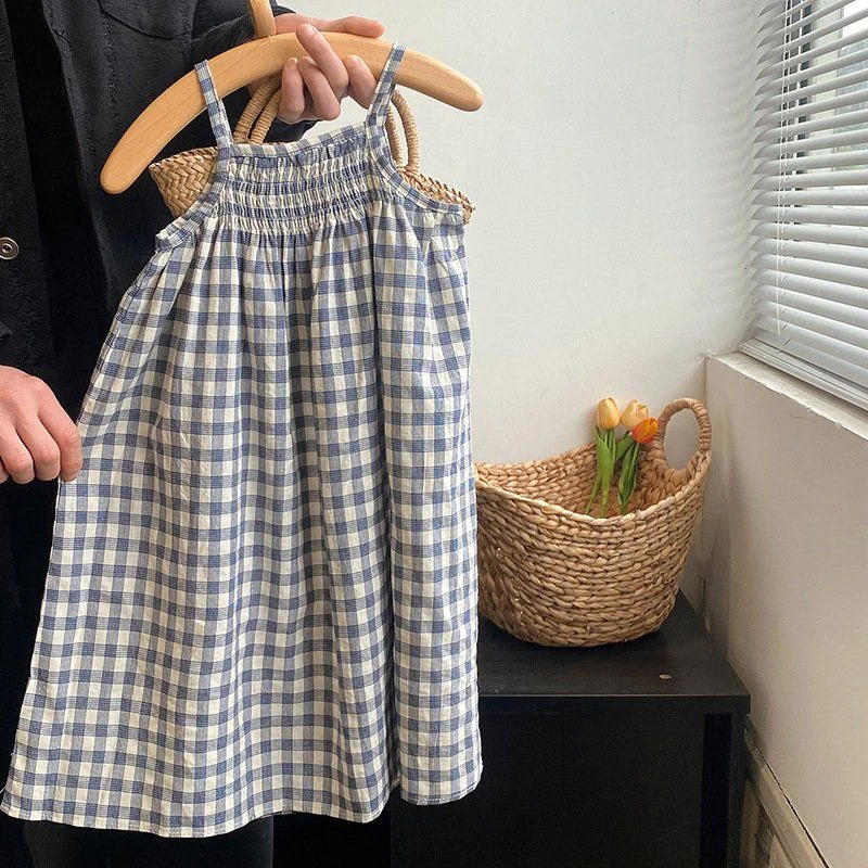 女童森系格子吊带裙2024夏季新款儿童连衣裙女宝宝裙子中小童长裙