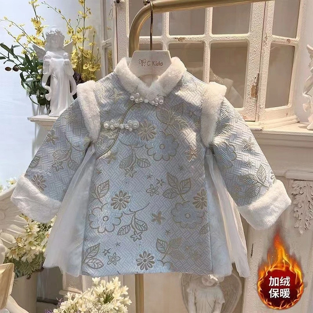 女童旗袍连衣裙周岁唐装中国秋冬季宝宝加绒加厚汉服儿童拜年公主