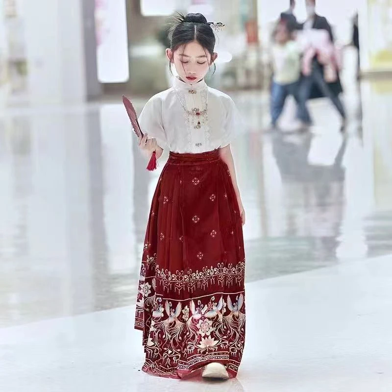 新款儿童马面裙套装女童明制中日常汉服春夏爆款唐装儿童节父亲节