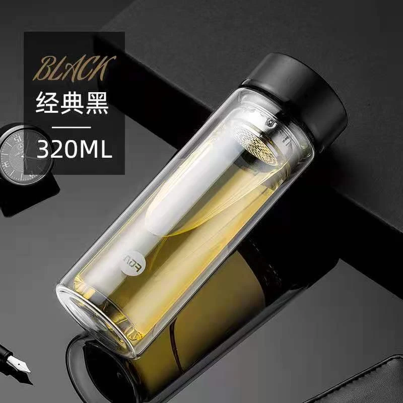 富光玻璃杯男士茶杯双层隔热泡茶耐热防爆便携透明简约商务水杯子