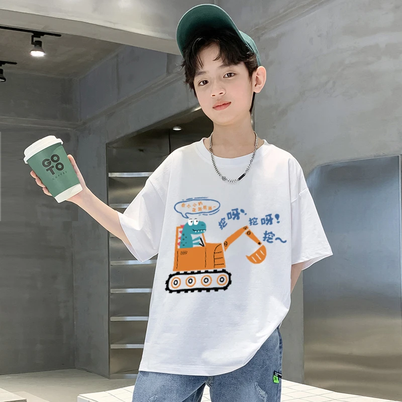 中大童圆领印花T恤衫儿童男女孩夏季纯棉洋气宽松韩版上衣夏款t恤