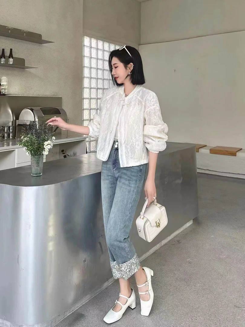 休闲国风拉链宽袖款清新外套