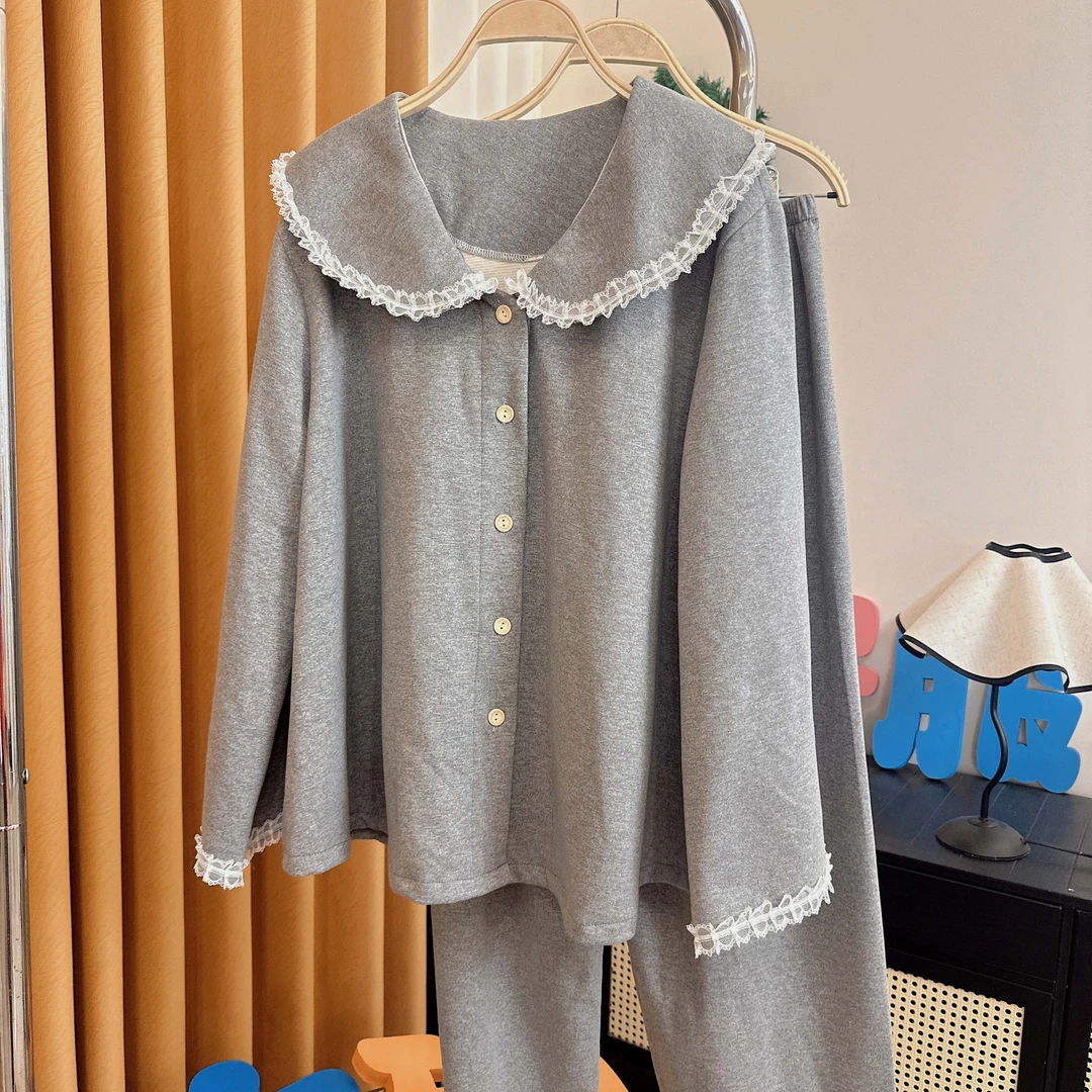 雾灰河畔|胖mm薄绒长袖长裤230斤睡衣甜美宽松新款微胖少女家居服