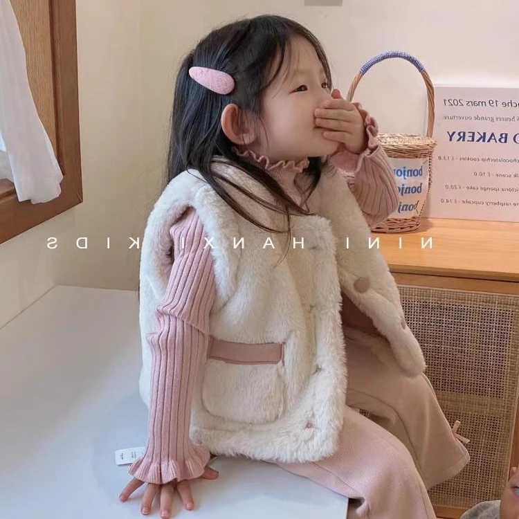 女童秋冬毛毛马甲2024新款韩版甜美两面穿背心宝宝加厚外套