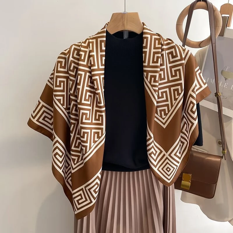 2024新款百搭丝绸丝巾方巾春秋复古70*70#1-1216