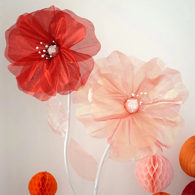 婚庆真丝花手工花丝网花橱窗装饰道具纱花场景布置婚礼路引花A032