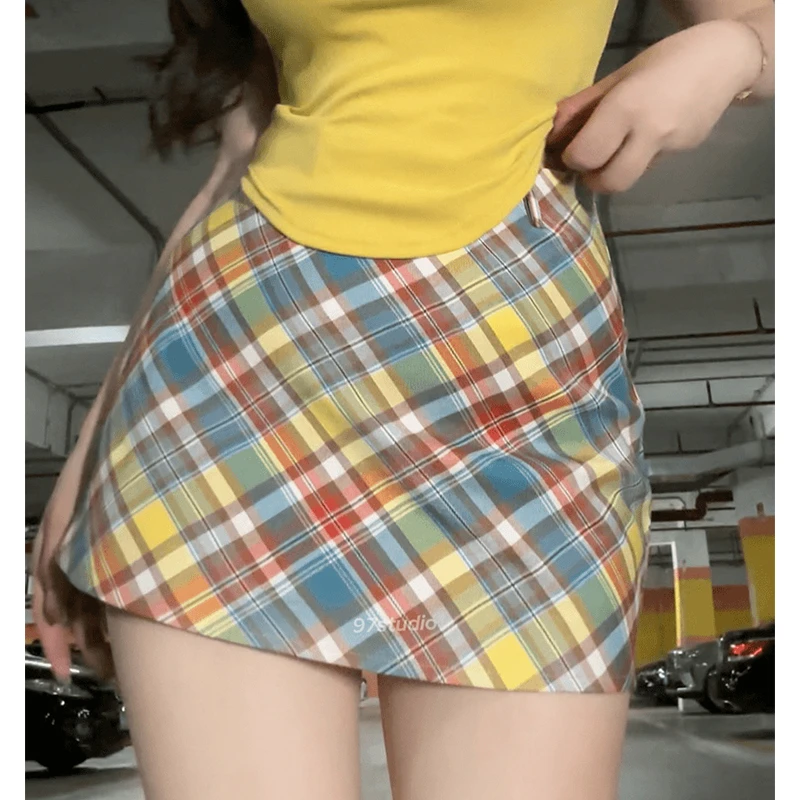 胖MM大码女装拼色格纹显瘦半身裙夏百搭斜格纹休闲半身裙子