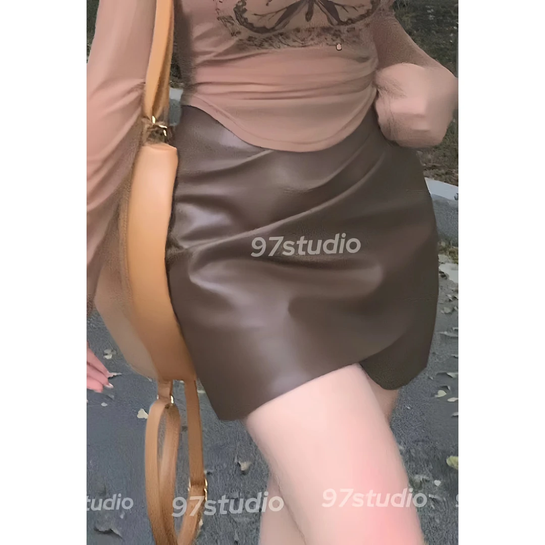 【清货】大码不规则纯欲风辣妹A字皮裤高腰修身半身裙气质小众设计