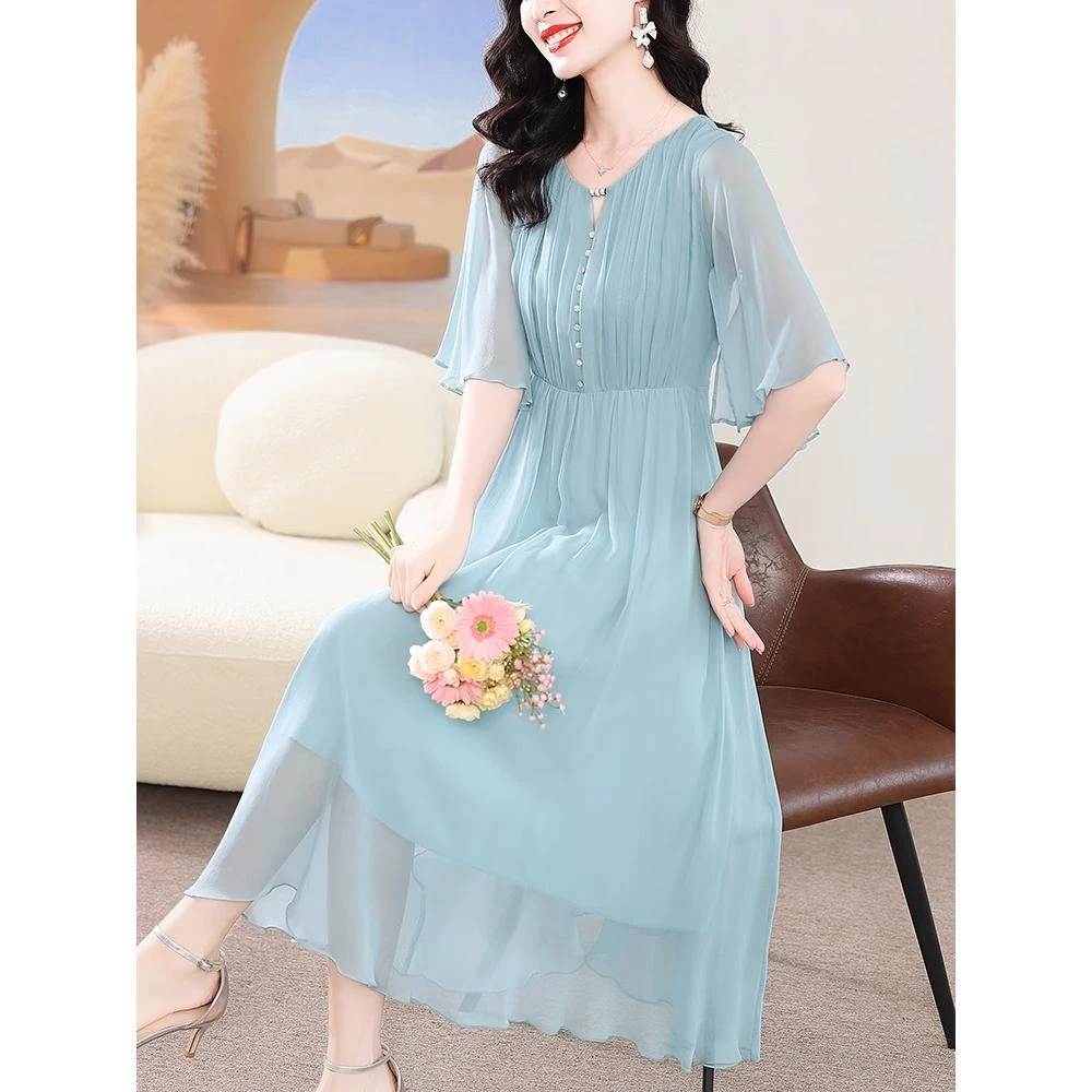 雪纺连衣裙夏温柔轻奢气质显瘦裙年轻款减龄法式乔其纱裙52