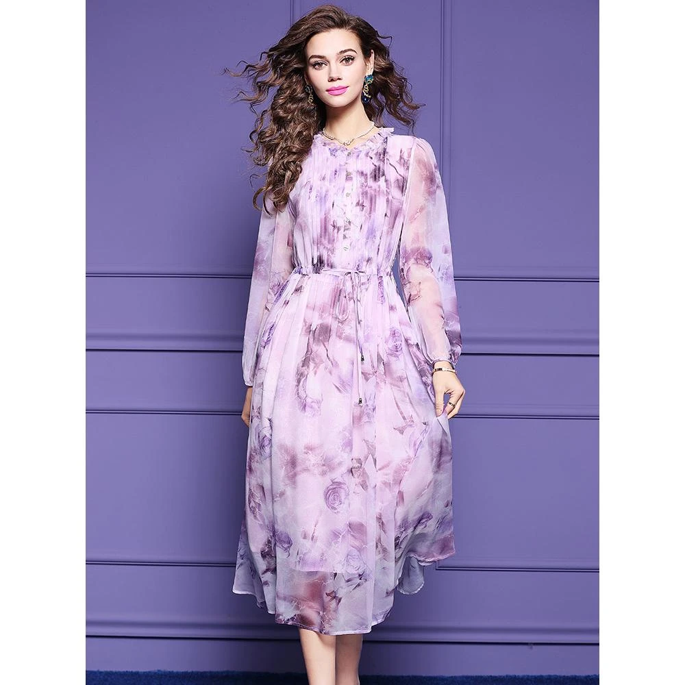 高档雪纺连衣裙2025春新款高端法式名媛淑女裙杭州大牌碎花裙1148