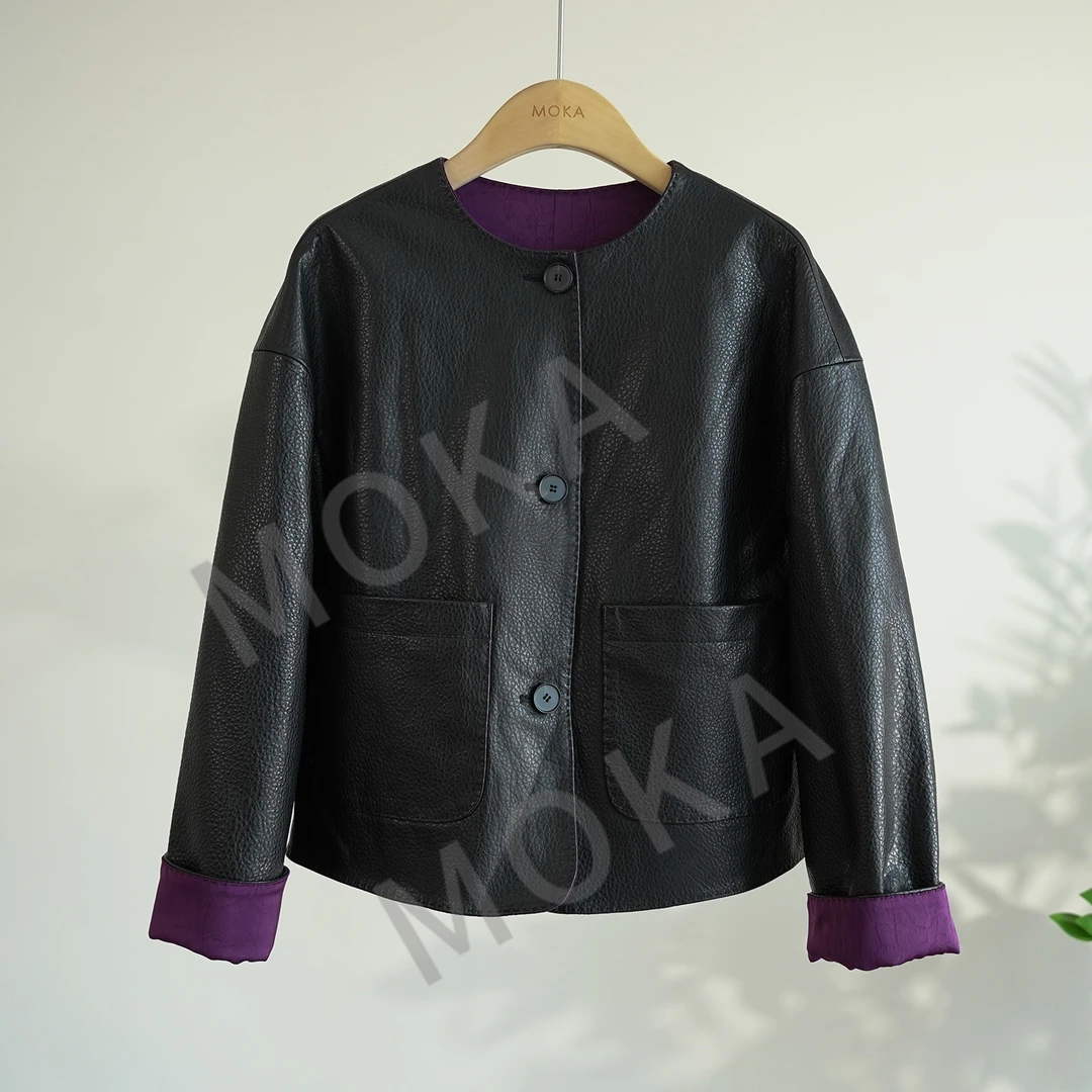 手工拱针 双面双穿100%荔枝山羊皮外套（241055）（2360）