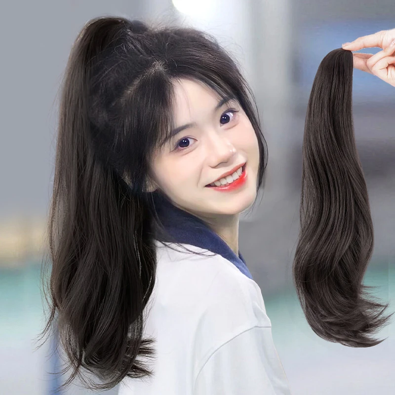 马尾假发女长发自然仿真发全真人发微卷马尾辫子抓夹式可扎高马尾
